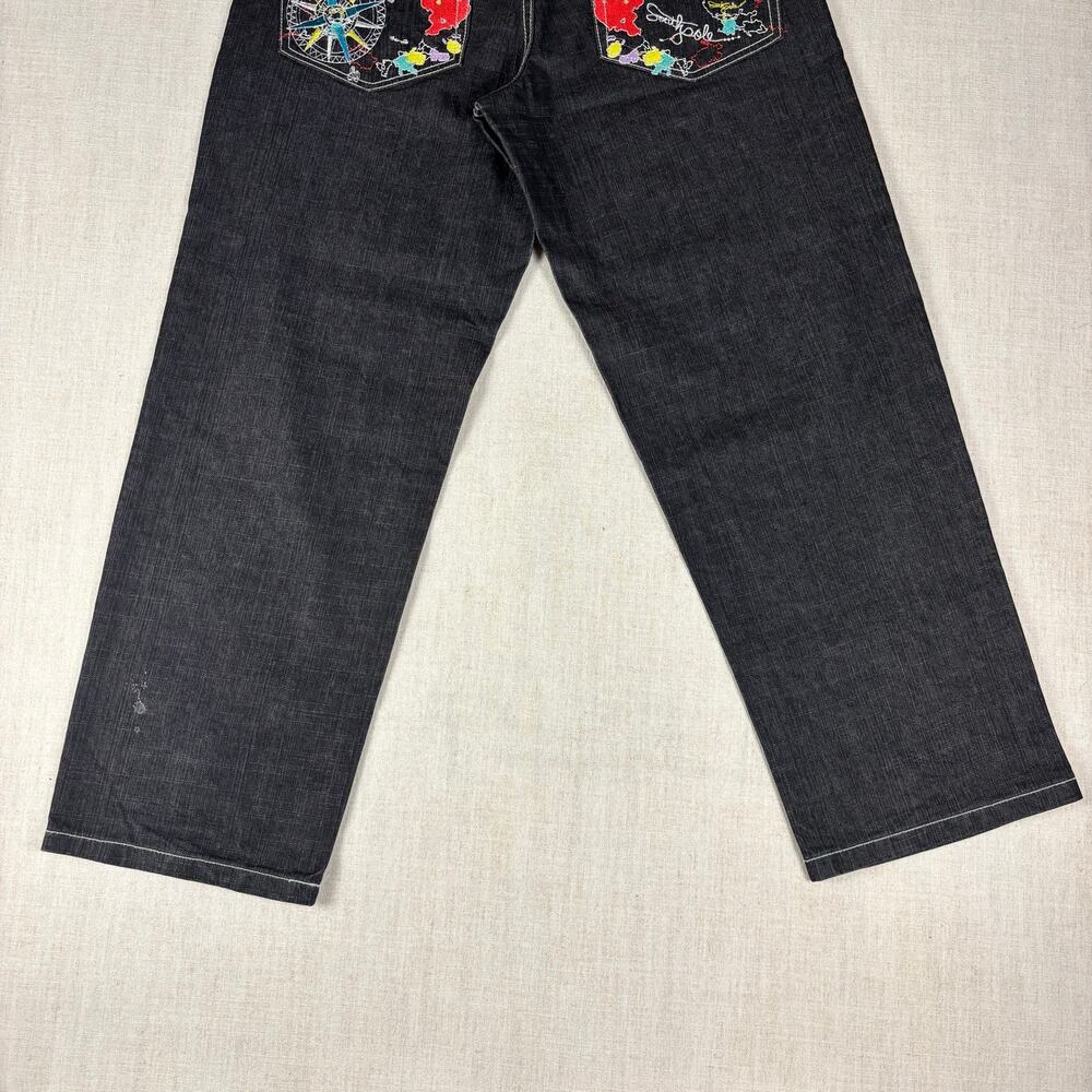 Southpole Y2K Baggy Skater Map Embroidered Sz 32 Denim Jeans - Picture 3 of 14